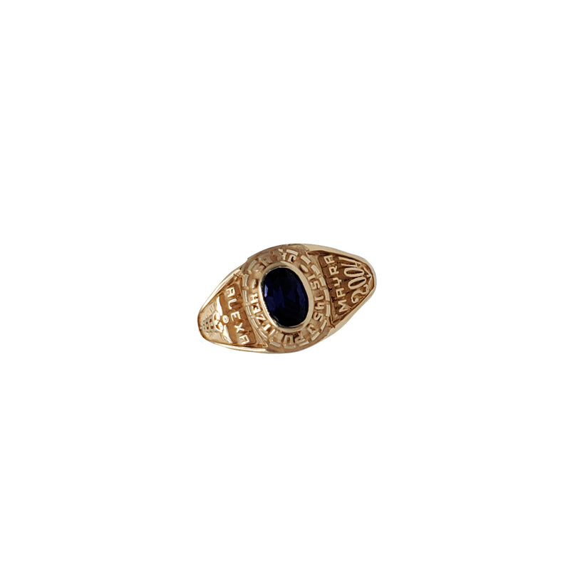 Oval Blue CZ Graduation Men Ring (14K)