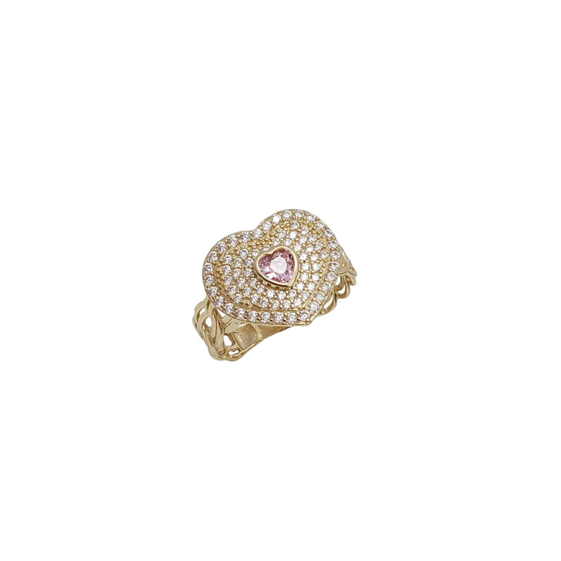 Cubic Zirconia Cuban Heart Ring (14K)