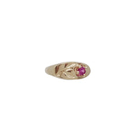 Zirconia Flower Textured Baby/Kid Youth Oval Signet Ring (14K)