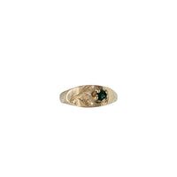 Zirconia Flower Textured Baby/Kid Youth Oval Signet Ring (14K)