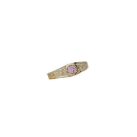 Zirconia Textured Bezel Solitaire Baby/Kid Youth Round Signet Ring (14K)