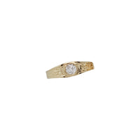 Zirconia Textured Bezel Solitaire Baby/Kid Youth Round Signet Ring (14K)