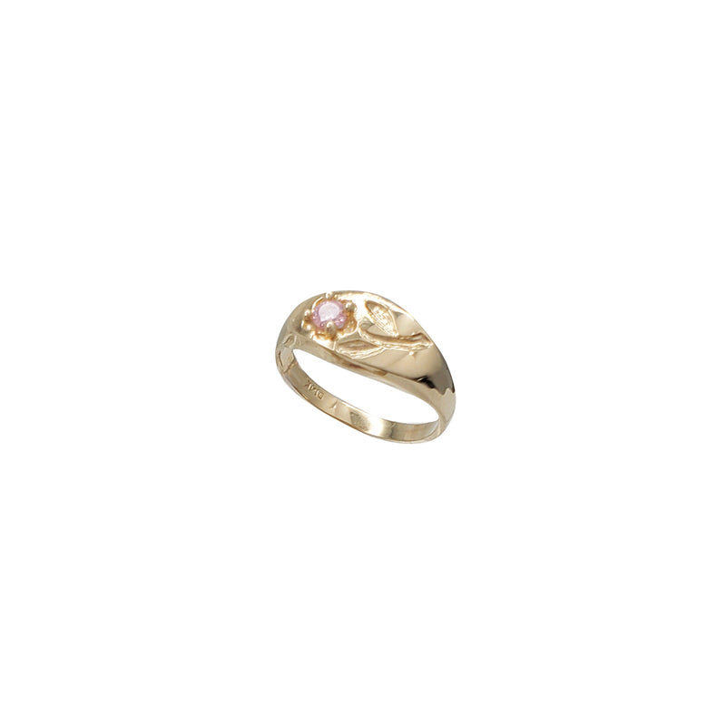 Zirconia Flower Textured Baby/Kid Youth Oval Signet Ring (14K)