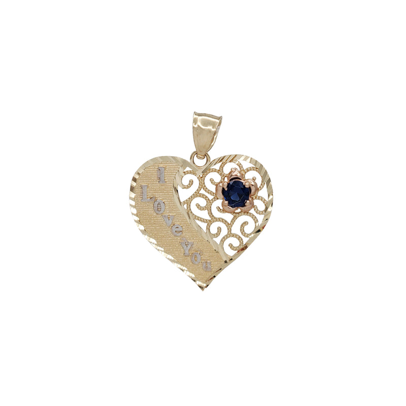 Zirconia Birthstone "Love" & Flower Oval Pendant (14K)