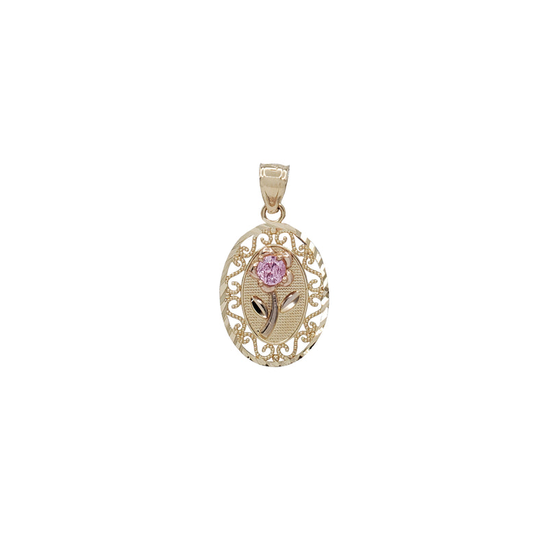 Zirconia Birthstone Flower Oval Pendant (14K)