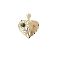 Zirconia Birthstone "15 Birthday" Flower Heart Pendant (14K)