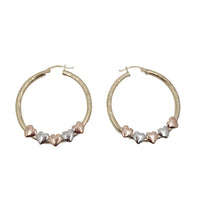 Tricolor Heart Hoop Earrings (14K)