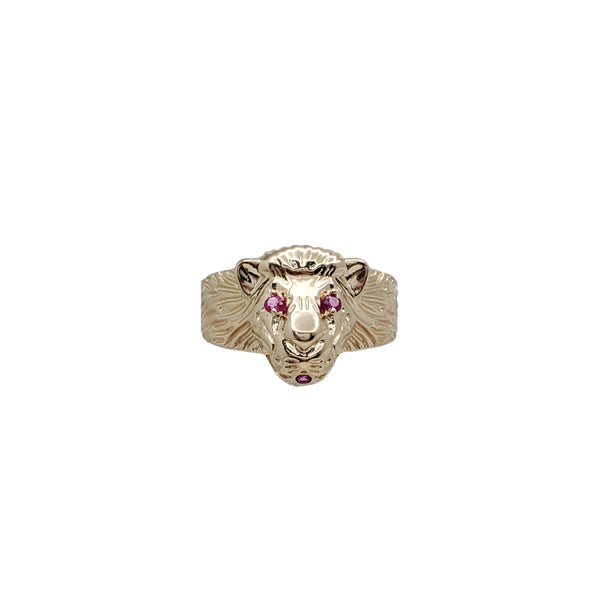 Yellow Gold Tiger Head CZ Ring (14K)