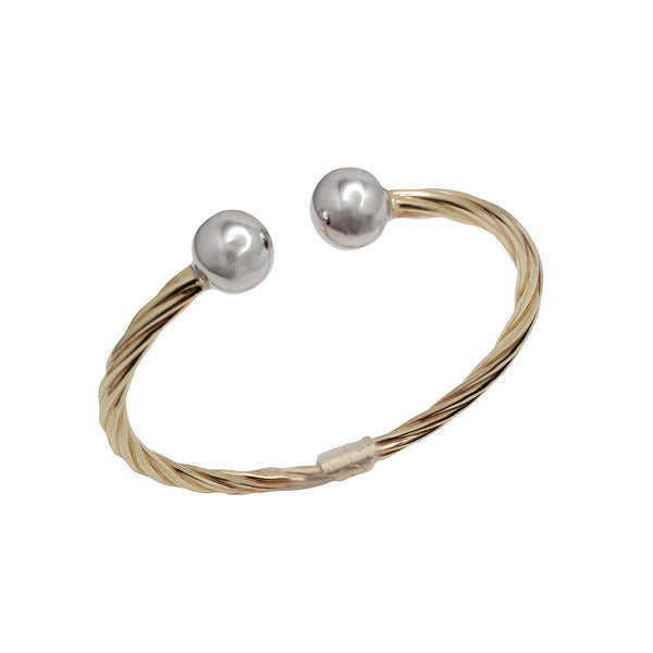 Two-Tone Gold Ball Bangle Bracelet (14K)