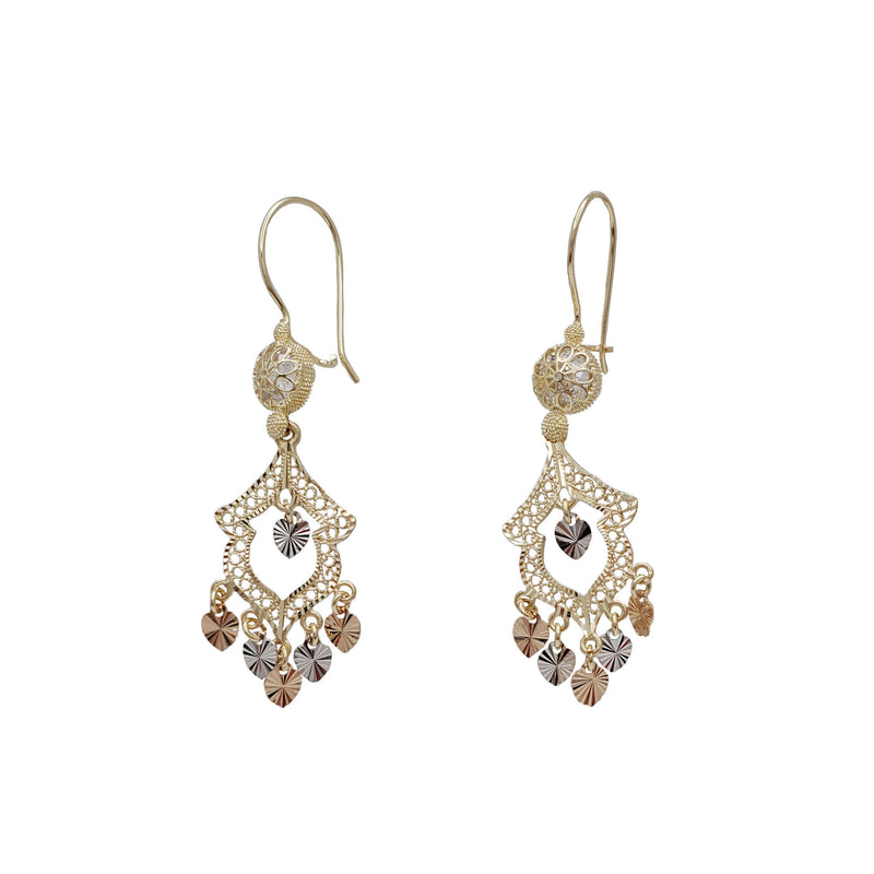 Tricolor 5-Hearts Chandelier Dangling Earrings (14K)