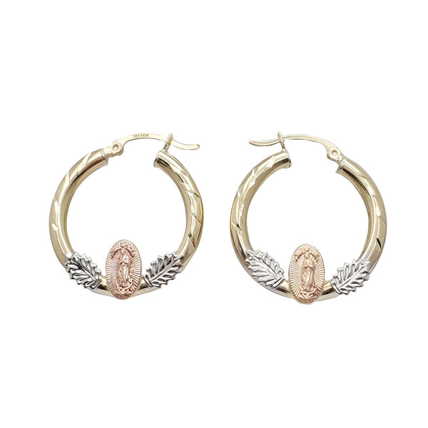 Tri-Color Virgin Mary Hoop Earrings (14K)