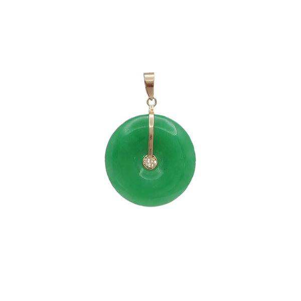 Jade Happiness/Blessing Round Disc Pendant (14K)