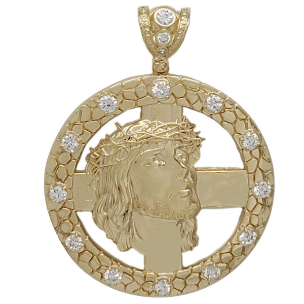 Nugget Round Jesus Head Pendant (14K)