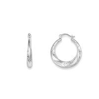 Diamond-Cut Wavy Hoop Earrings (Silver)