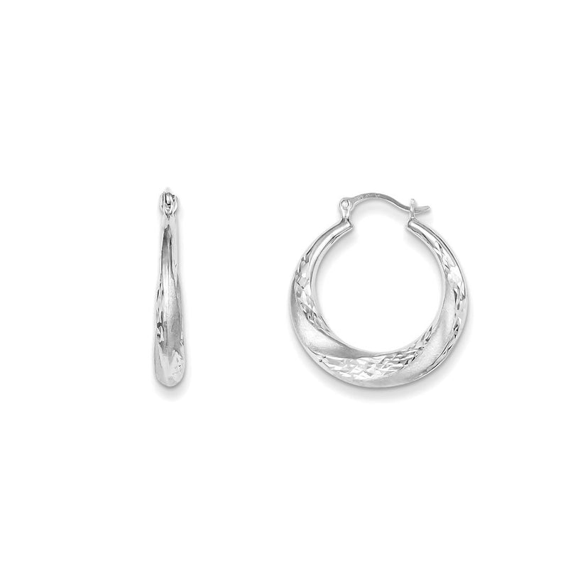 Diamond-Cut Wavy Hoop Earrings (Silver)