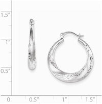 Diamond-Cut Wavy Hoop Earrings (Silver)