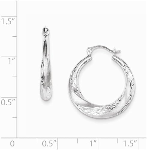 Diamond-Cut Wavy Hoop Earrings (Silver)