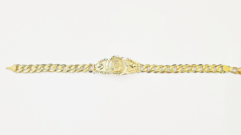 Diamond Cut Jesus Head Cuban Bracelet (10K)