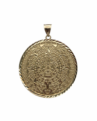 Diamond Cut Round Aztec Calendar Pendant (14K)