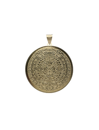 Diamond Cut Round Aztec Calendar Pendant (14K)