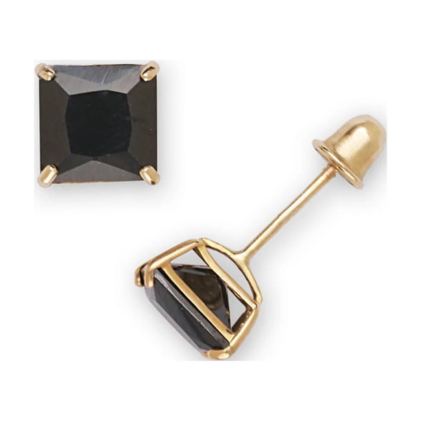 Black Onyx (Princess-Cut) Stud Earring (14K)