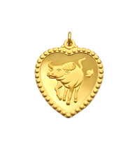 Lucky Heart Shape Chinese Cow Year Pendant (24K)