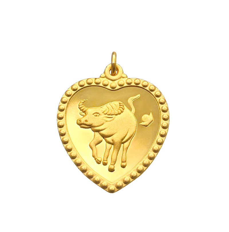 Lucky Heart Shape Chinese Cow Year Pendant (24K)