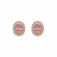 Zirconia Baguette Oval Stud Earrings (14K)