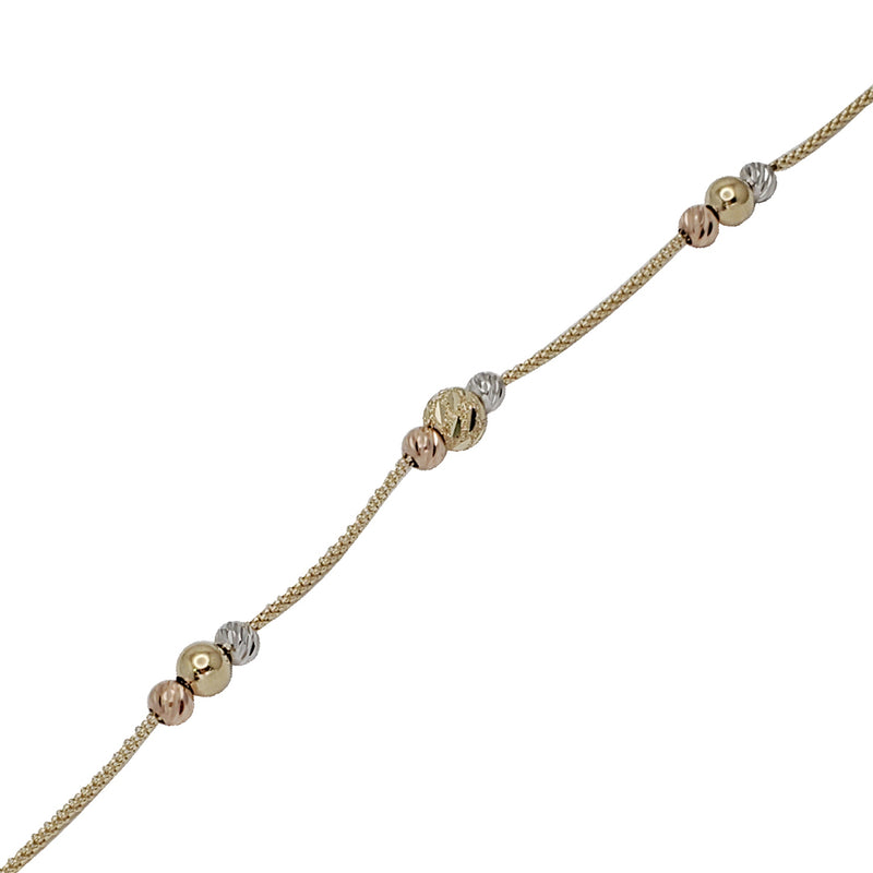 Tricolor Diamond Cut Beaded Bracelet (14K)