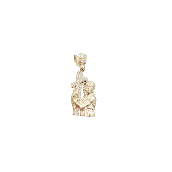 Cross-Bearer Jesus CZ Pendant (14k)