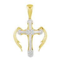 Diamond Cross With Wings Pendant (14K)