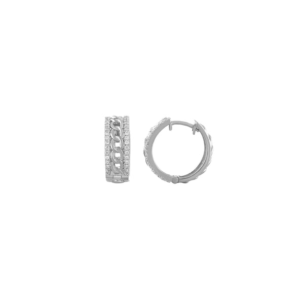 Diamond Cuban Design Huggie Earrings (14K)