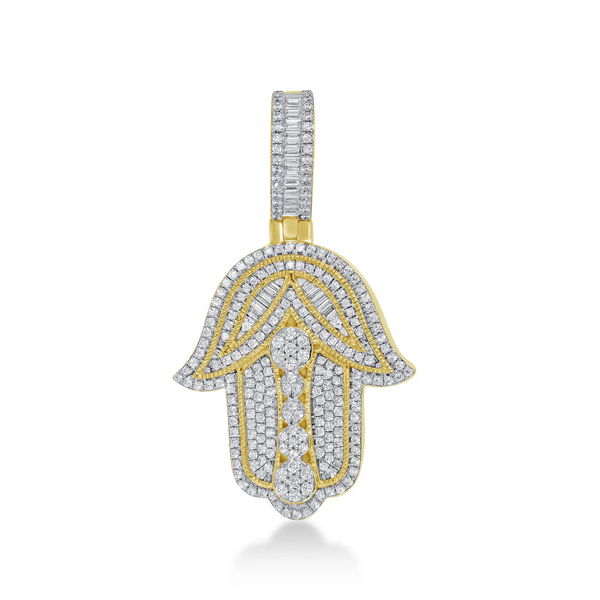 Diamond Hamsa Hand Pendant (14K)