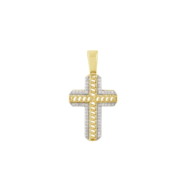 Diamond Cuban Link Style Cross Pendant (14K)