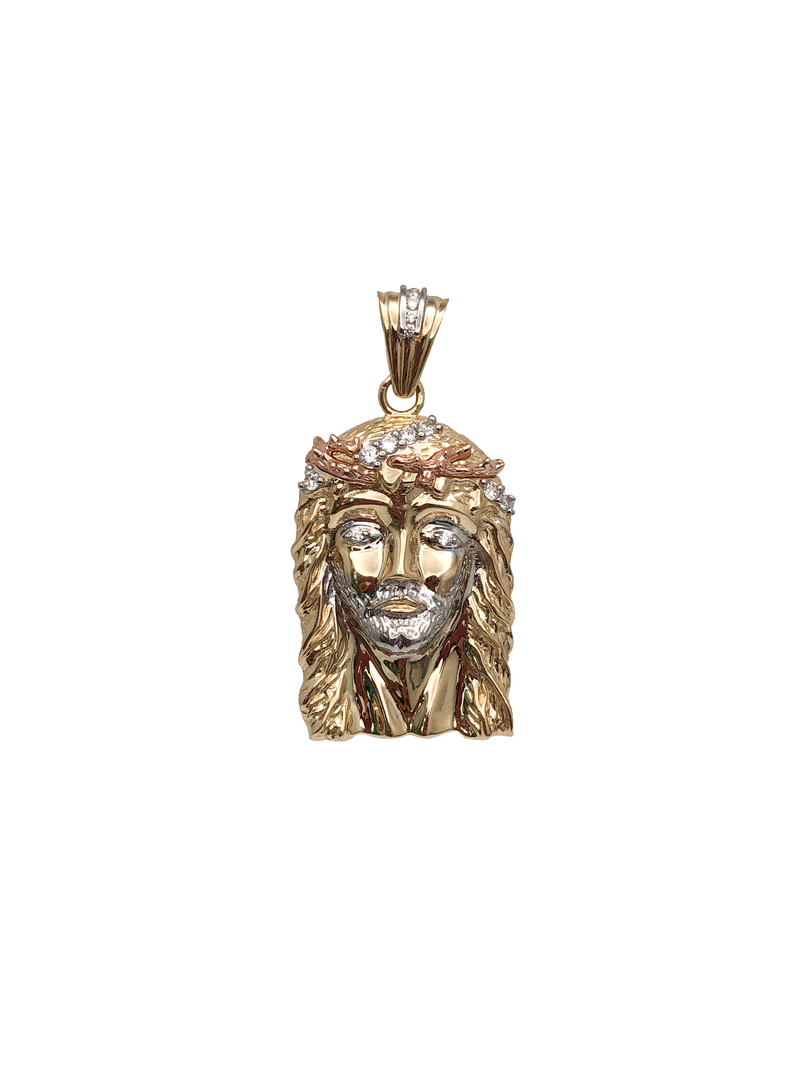 Tri-Tone Jesus Head Pendant (14K)