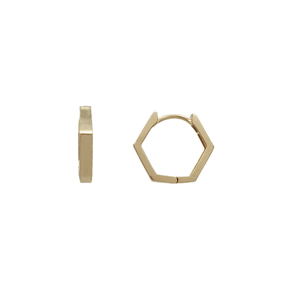 Hexagon Huggie Earrings (14K)