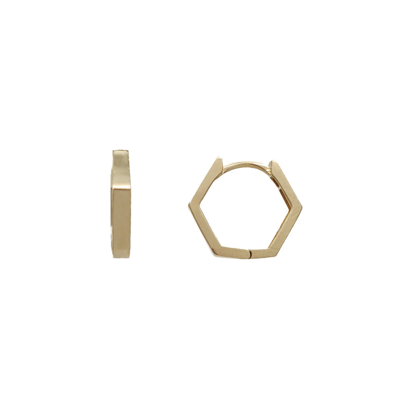 Hexagon Huggie Earrings (14K)