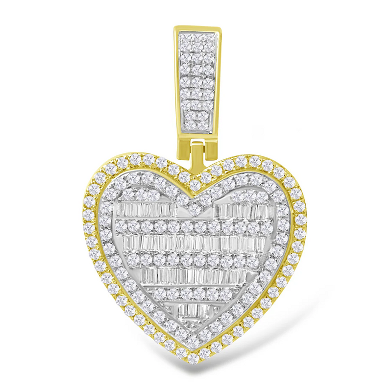 Two-Tone Diamond Baguette Heart Pendant (14K)