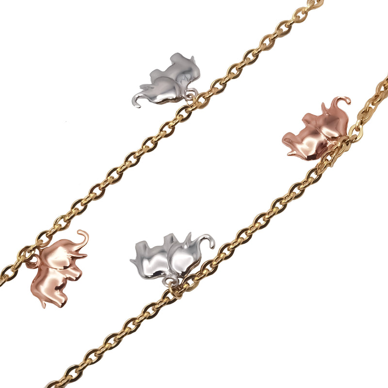 Tricolor Elephant Anklet Charm (14K)