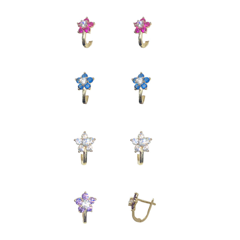 Zirconia Flower Huggies Earring (14K)