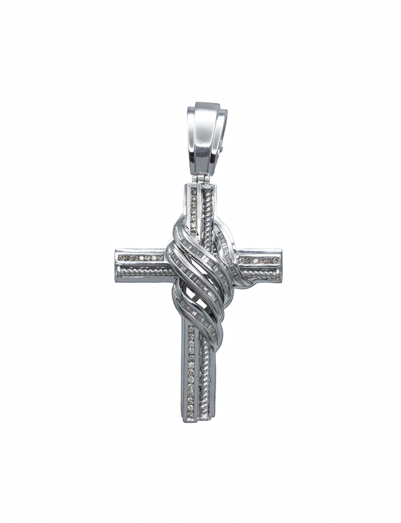 Round & Baguette Diamond Cross Pendant (14K)