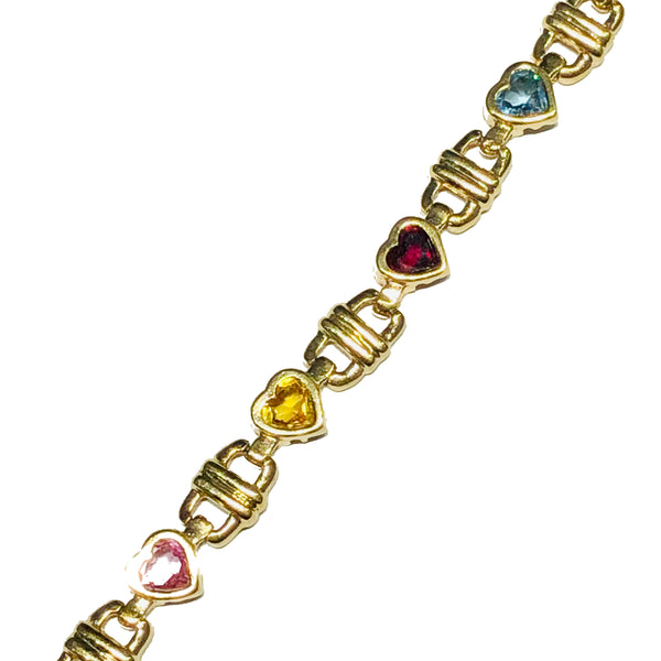 Colorful CZ Heart Bracelet (14K)