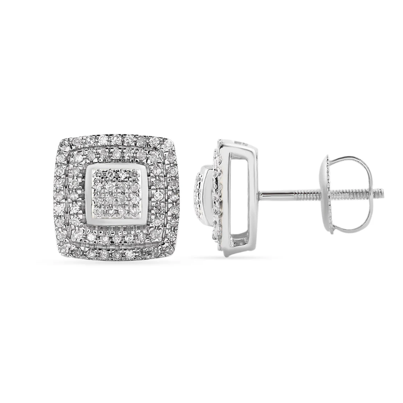 Diamond Iced-Out Square Screw Earring (14K)