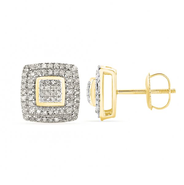 Diamond Iced-Out Square Screw Earring (14K)