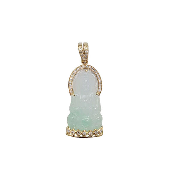 Diamond GuanYin Jade Pendant (14K)