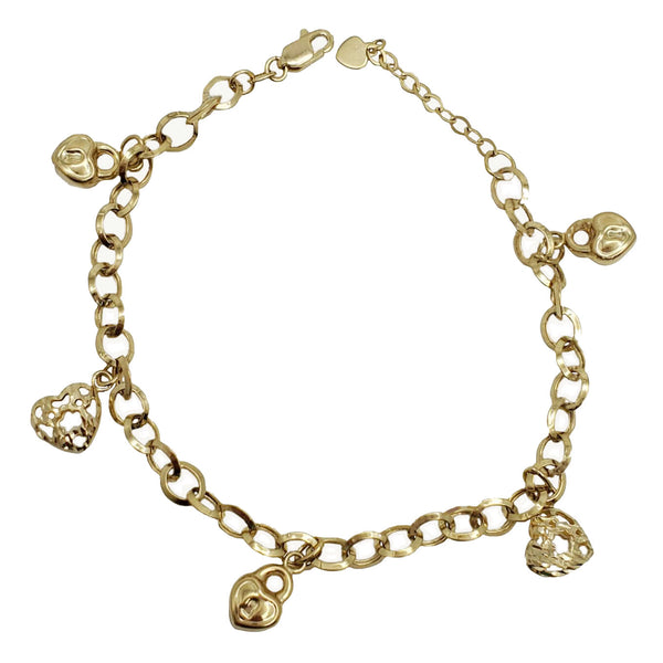 Heart & Locks Rolo Links Charms Bracelet (14K)