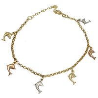 Tricolor Dolphins Charms Bracelet (14K)