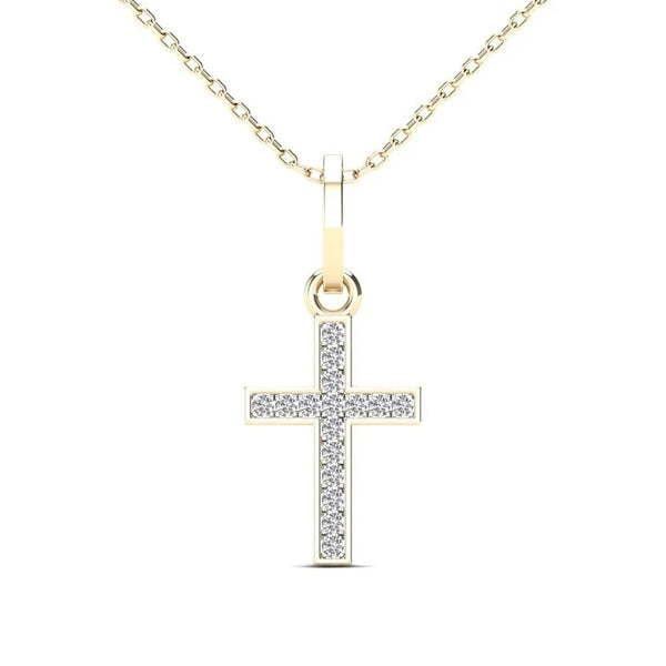 Solid Gold  Diamond Petite Cross Pendant （14K）