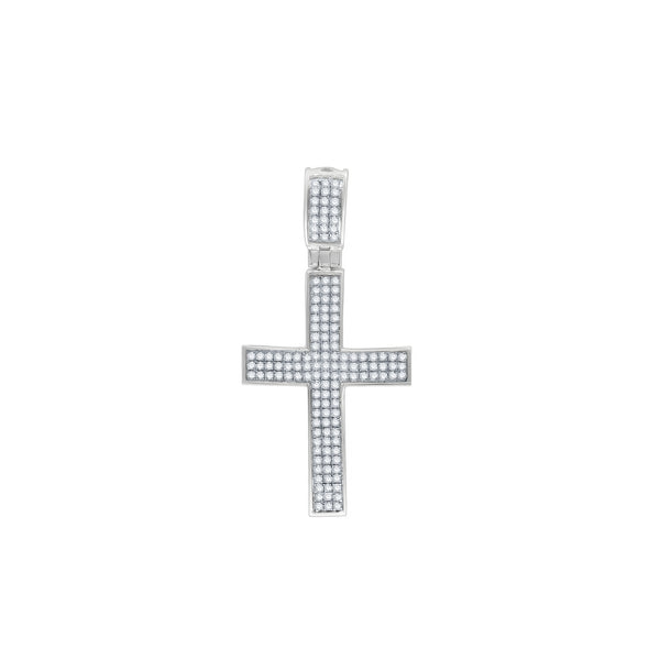 3 Row Diamond Cross Convex Pendant (14K)