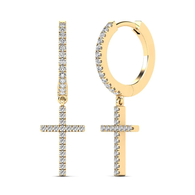 Diamond Cross Huggies Earrings (14K)